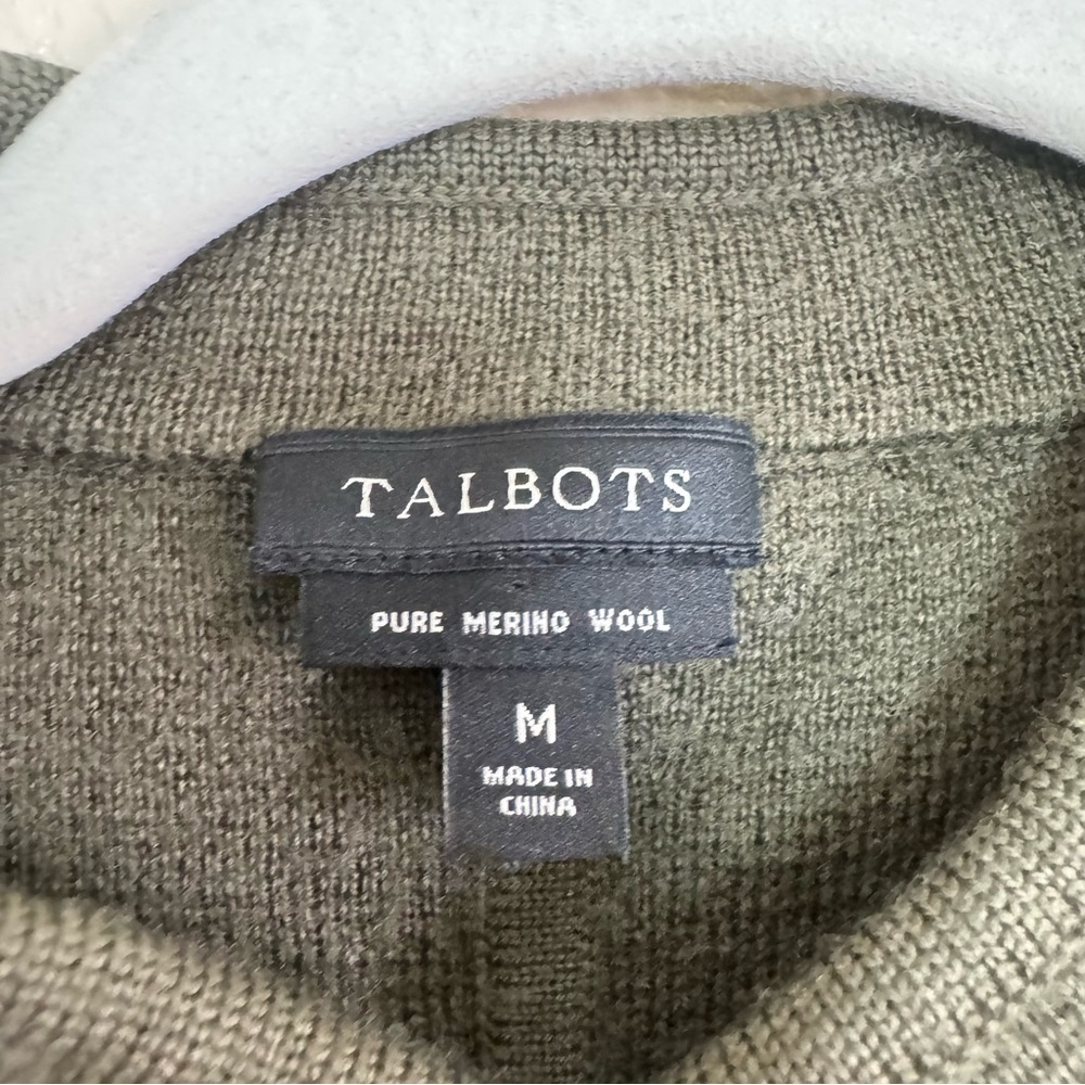 Talbots Green Military Style 100% Merino Wool Cardigan Jacket - Picture 3 of 6